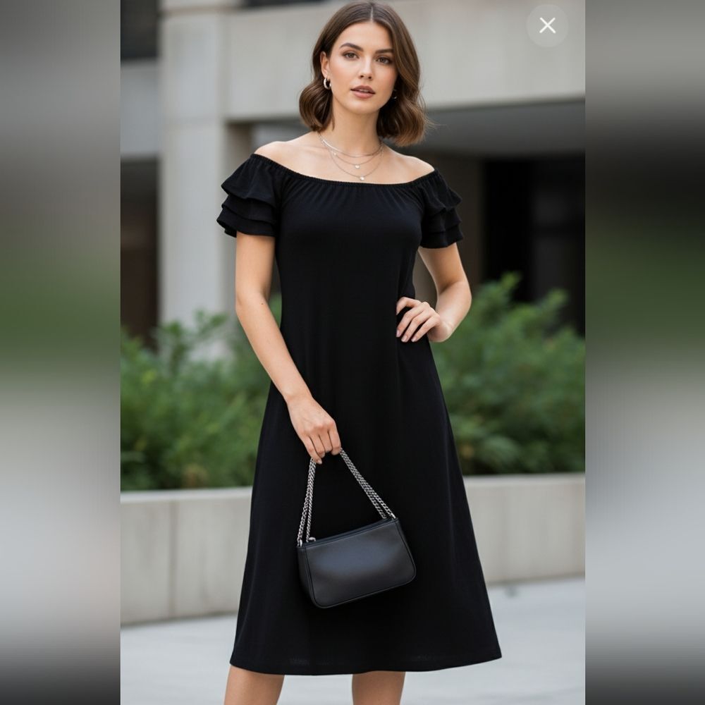 Calvin Klein black ruffle sleeve dress 8